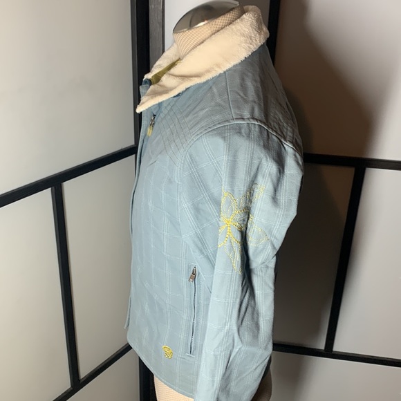 Mountain Hardwear Blue Gray Yellow Pattern Winter Fur Lining Collared Jacket - Picture 7 of 11